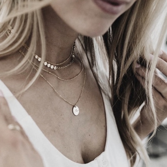 Wave Necklace // rose gold engraved delicate choker ocean beach boho bohemian - Picture 6 of 10
